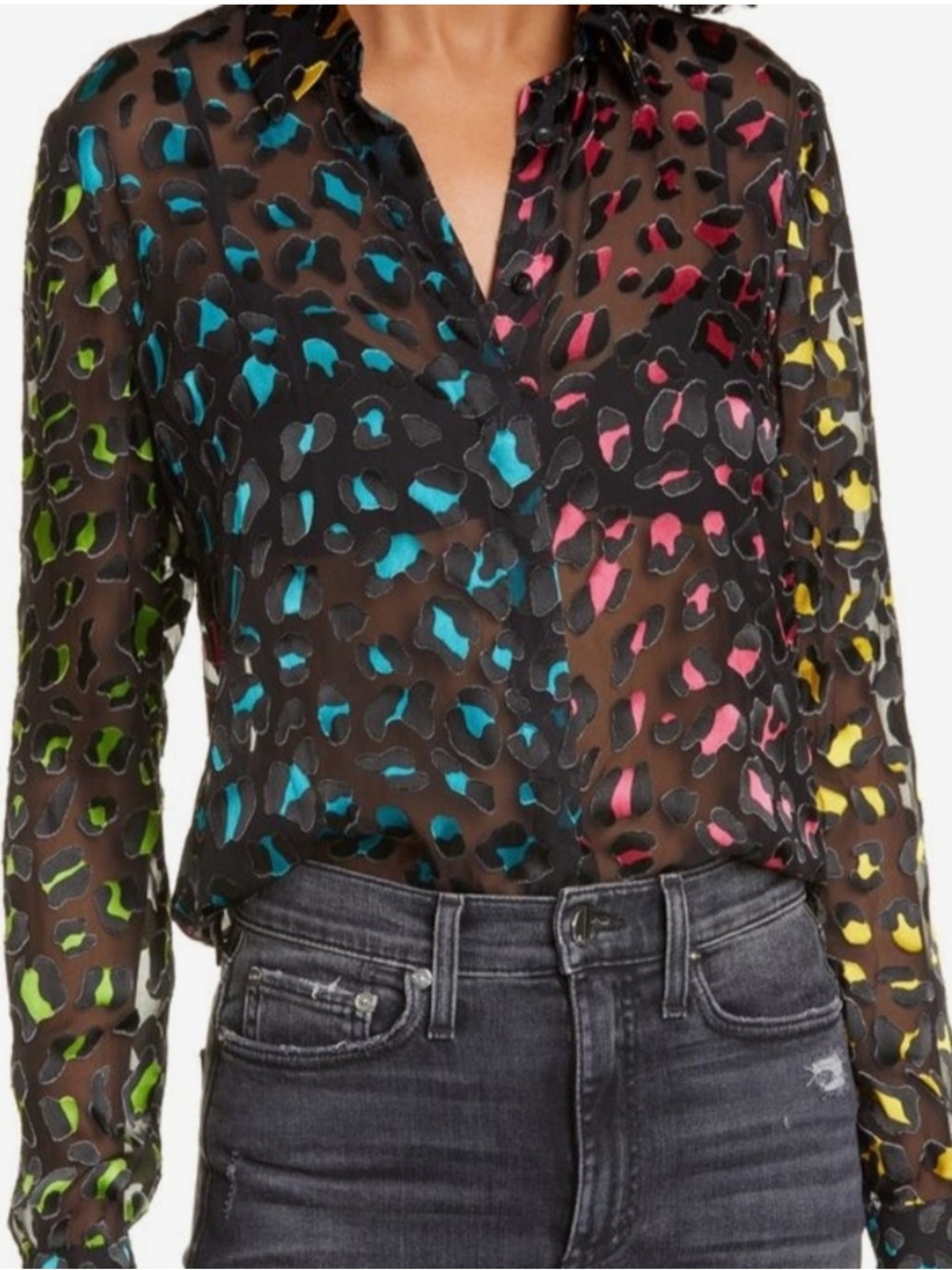 Women’s Sz. S NWOT Alice + Olivia Willa Abstract Leopard Burnout Blouse